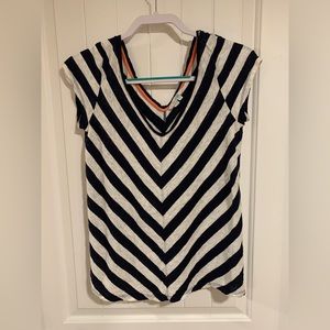 Boden Mariella Linen Navy Striped Tee Size 8
